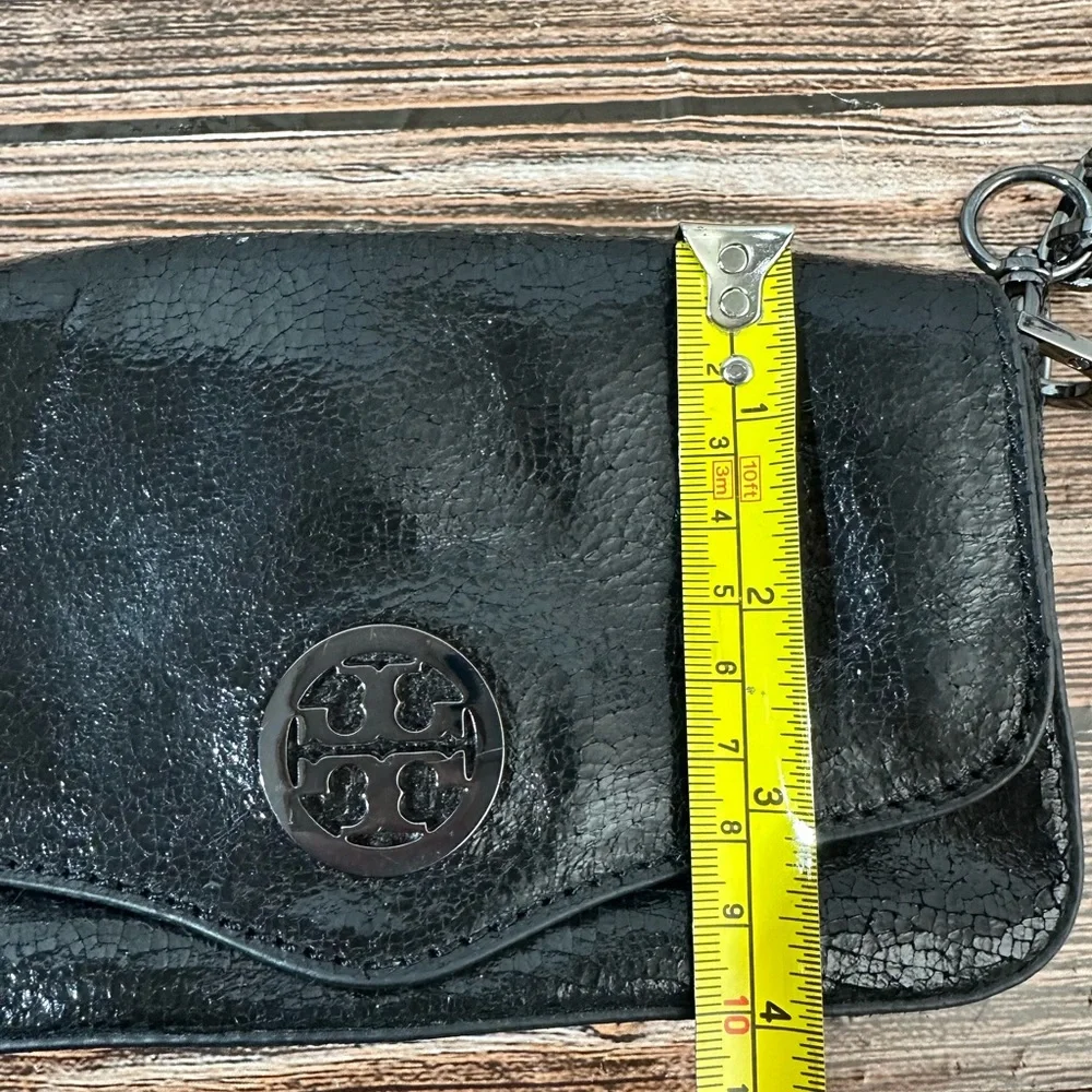 Tory Burch Small Black Leather Crossbody Bag Chain Strap Shimmery No Dust bag